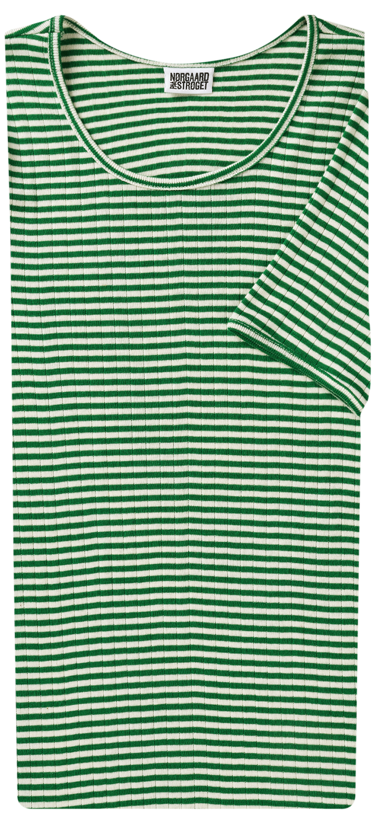 101 Short Sleeve Fine Stripe, Green/Ecru