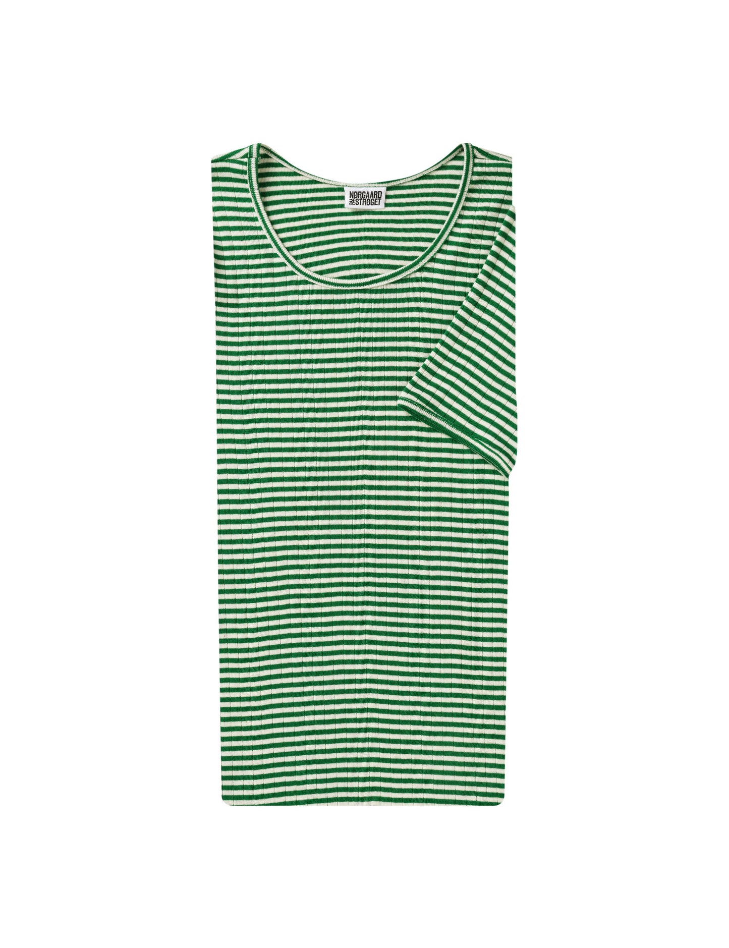 101 Short Sleeve Fine Stripe, Green/Ecru