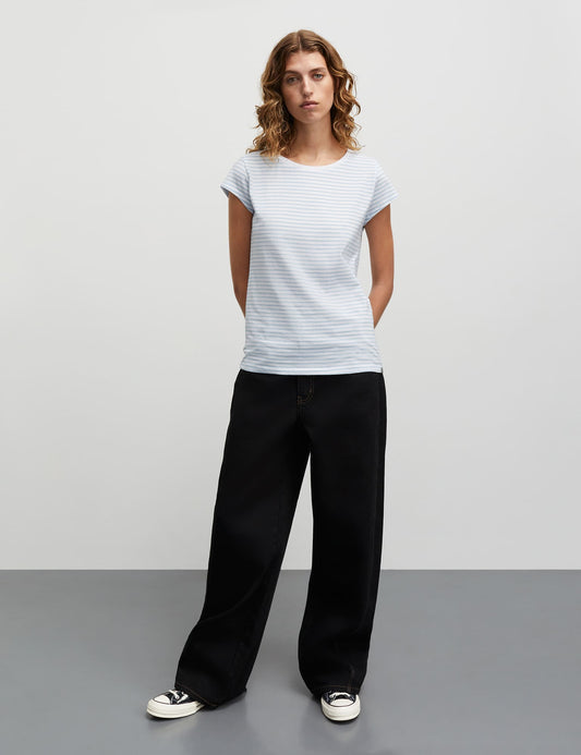 Fine Jersey Stripe Teasy Tee FAV, Cashmere Blue/Brilliant White