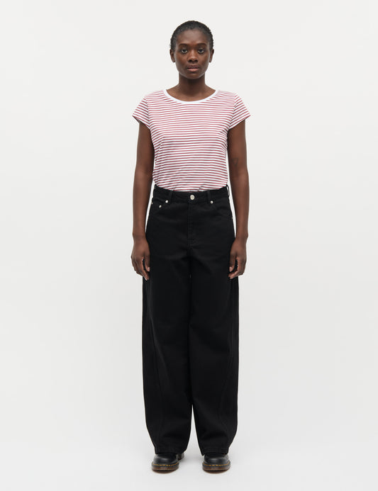 Fine Jersey Stripe Teasy Tee FAV, Brilliant White/Winery