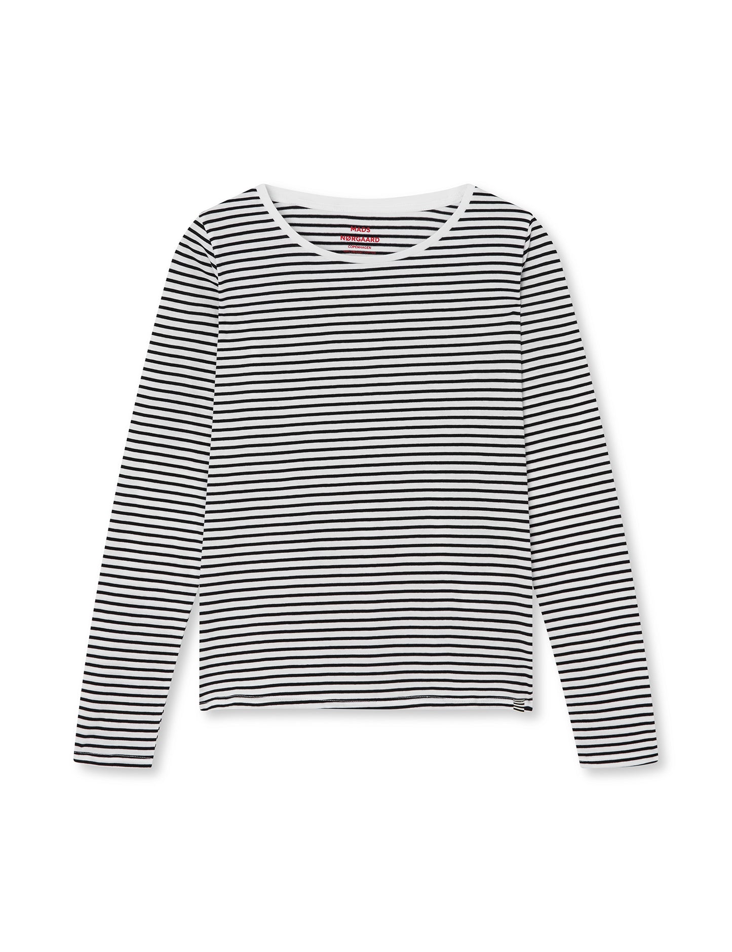 Fine Jersey Stripe Tenna Tee LS FAV, White/Black