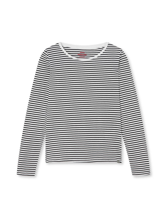 Fine Jersey Stripe Tenna Tee LS FAV, White/Black