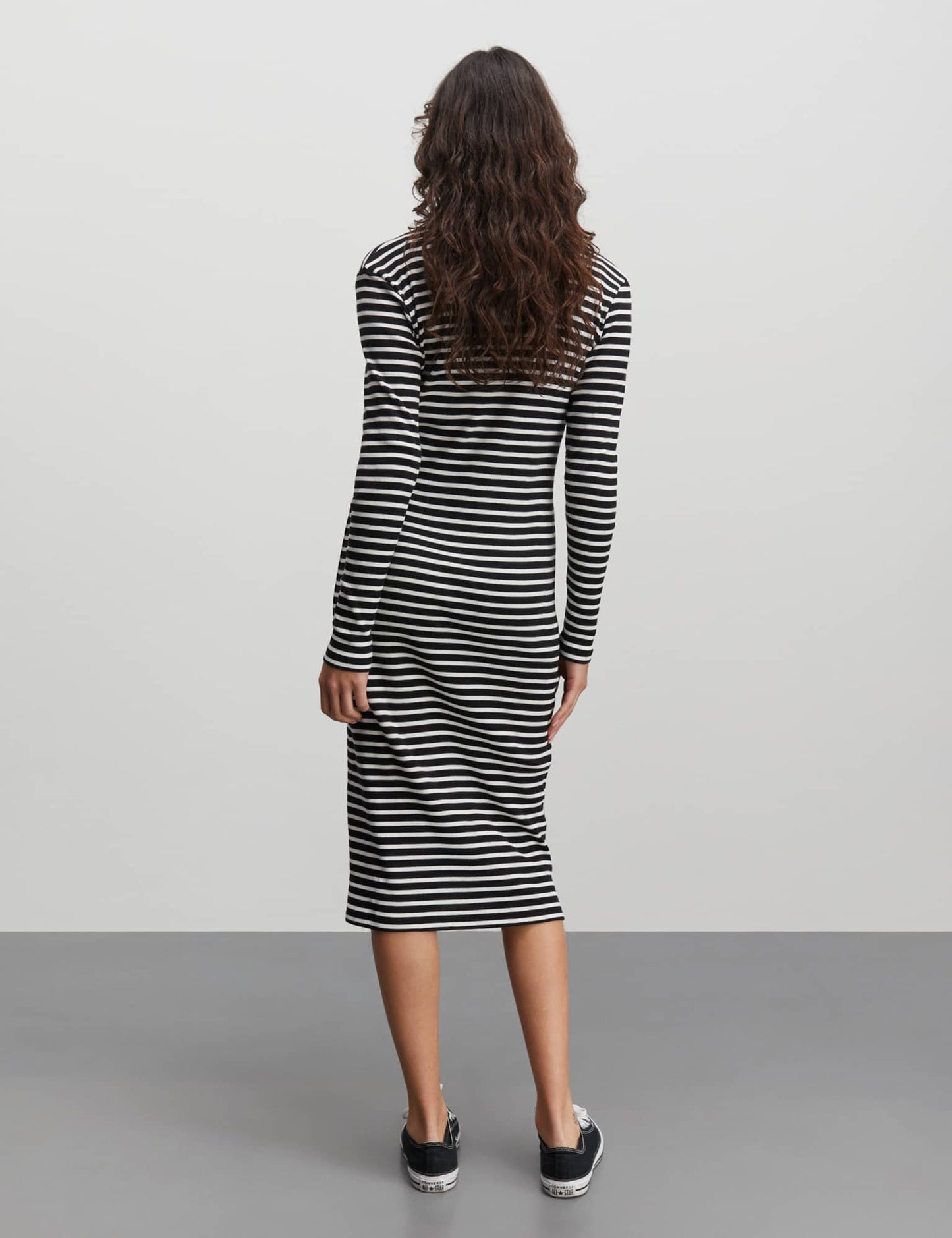 2x2 Cotton Stripe Duba Dress, Black/White Alyssum