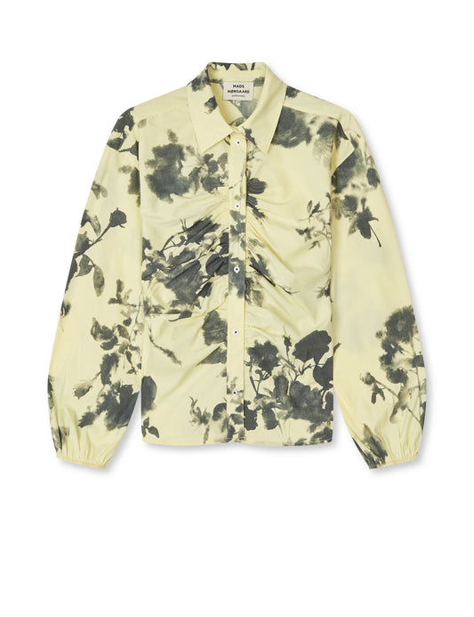 Poplinea Clara Shirt AOP, Ink Flower AOP/Tender Yellow