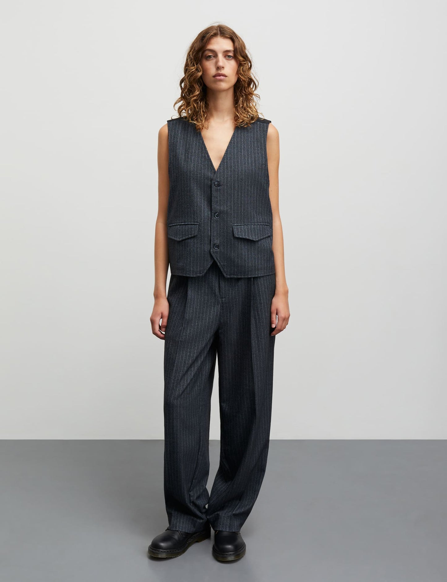 Pinstripe Melange Orla Vest, Parisian Night Melange