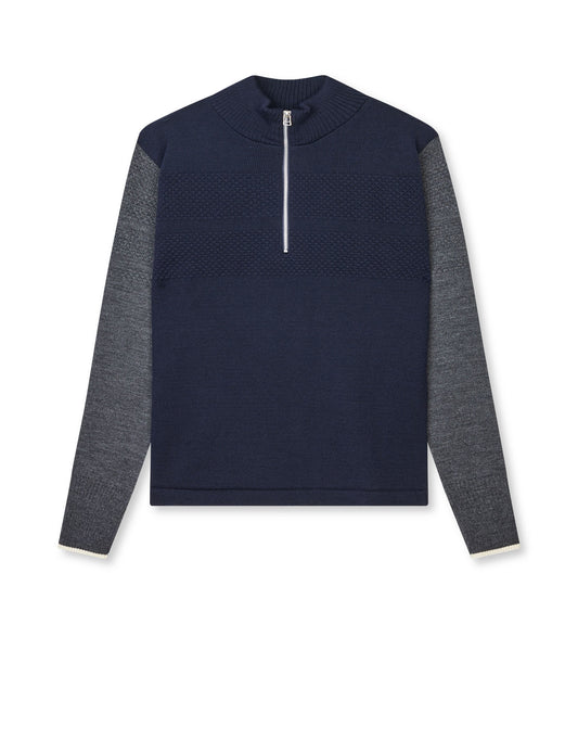 Wool Klemens Half Zip Knit, Parisian Night/Charcoal Melang
