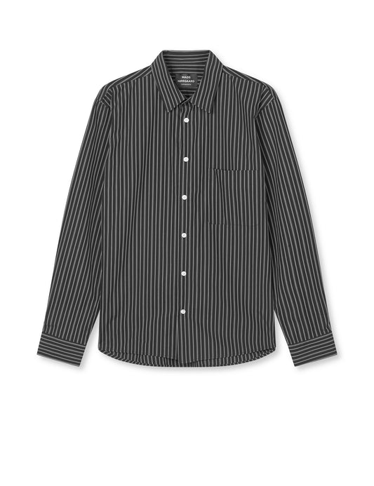Prime Cotton Poplin Sune Shirt, Black/White/Asphalt ST.