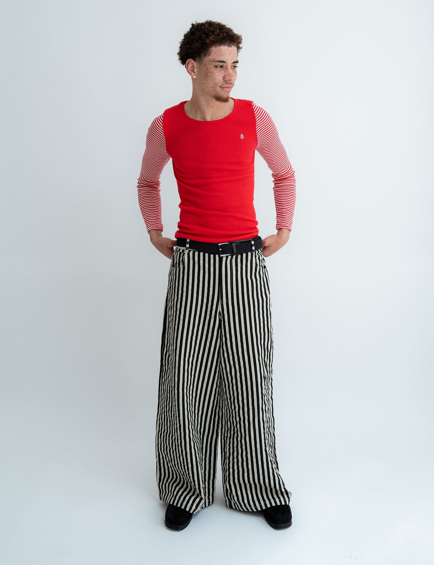 Nabia Pants, Black/White Stripes