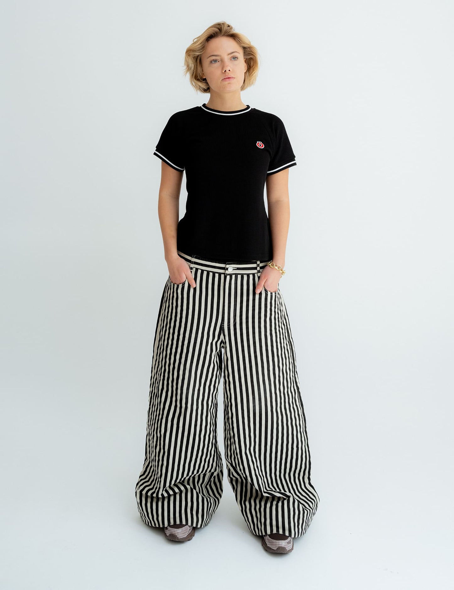 Nabia Pants, Black/White Stripes